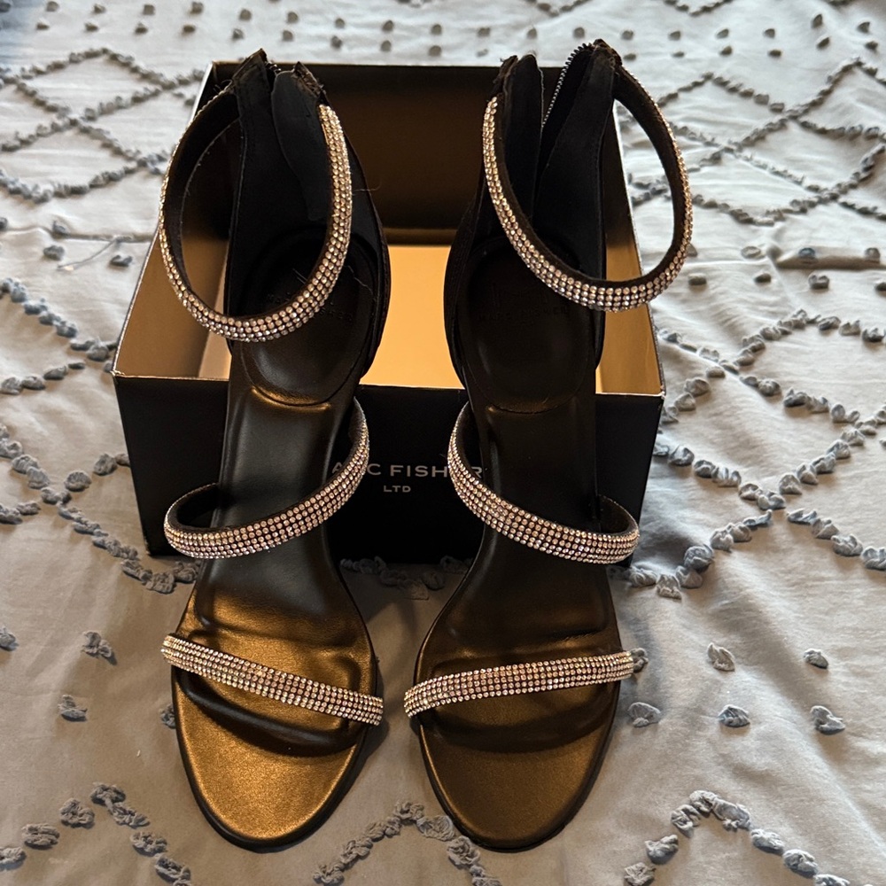 Chic Black Sandals with Rhinestone Straps Marc Fisher